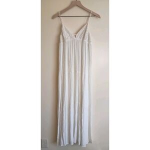 Let Them Eat Cake White Lace Trim Maxi Dress Size L Boho Tie Back Beach Travel